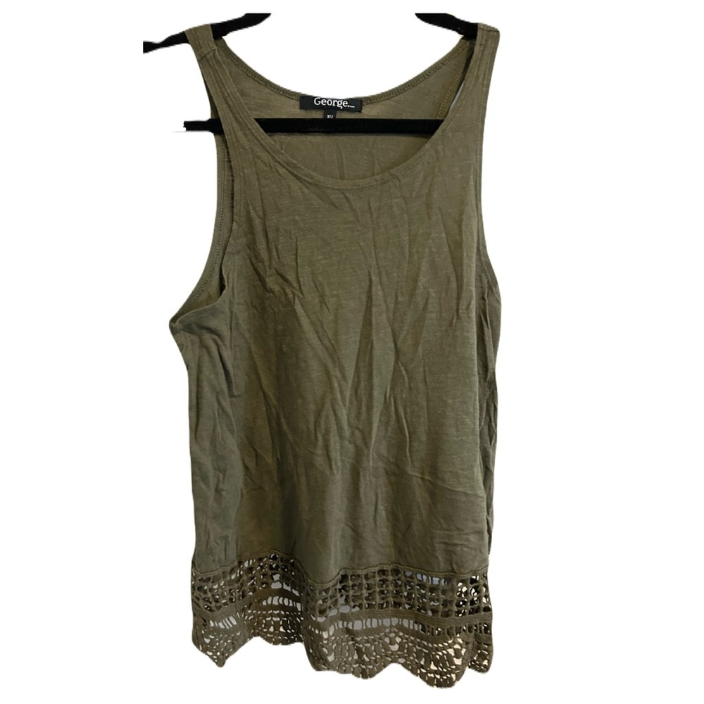 GEORGE Olive Green Crochet Hem Tank Top Cotton Modal Sz XS Boho Festival Summer - Picture 12 of 16